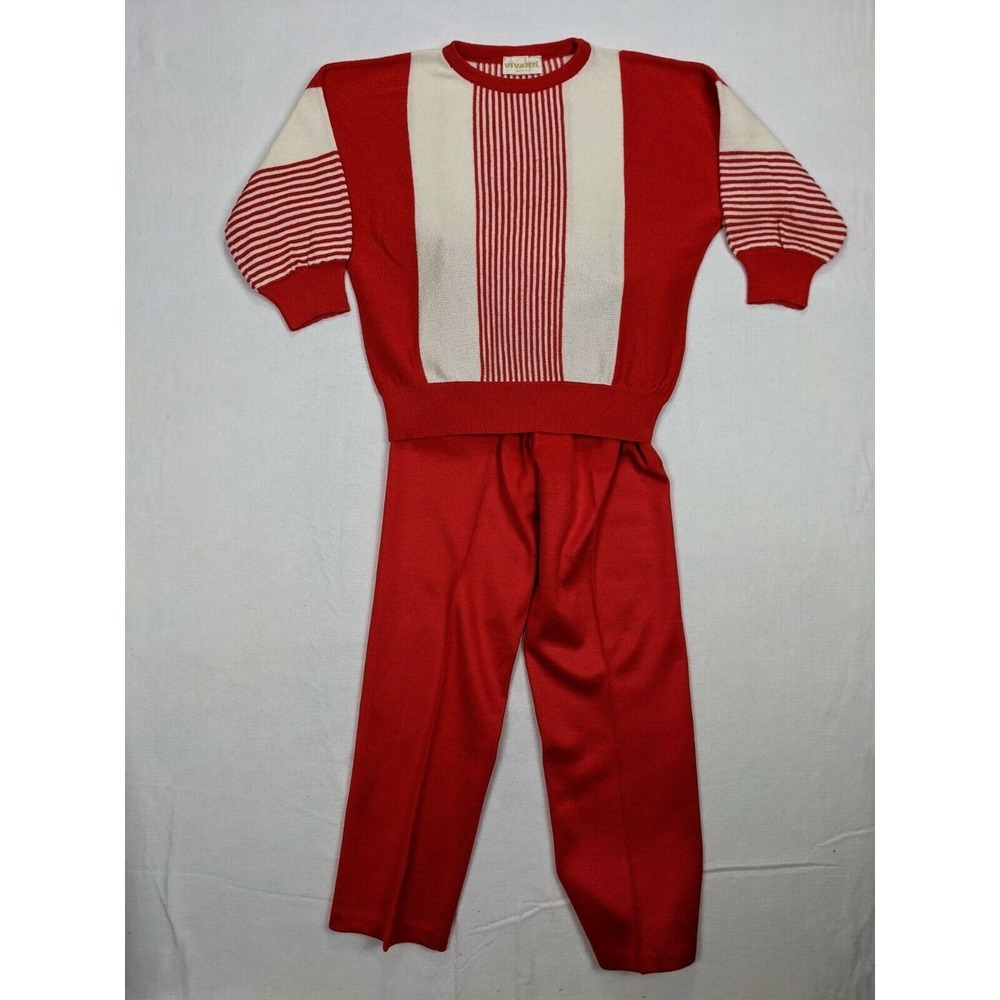 Vivanti Womens Sweater Top Pants Set Size 14 Knit Acrylic Blend Red White USA